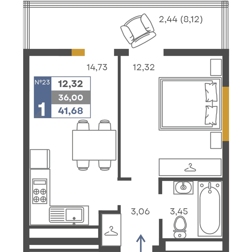 1-к, 36 м² · Сфера