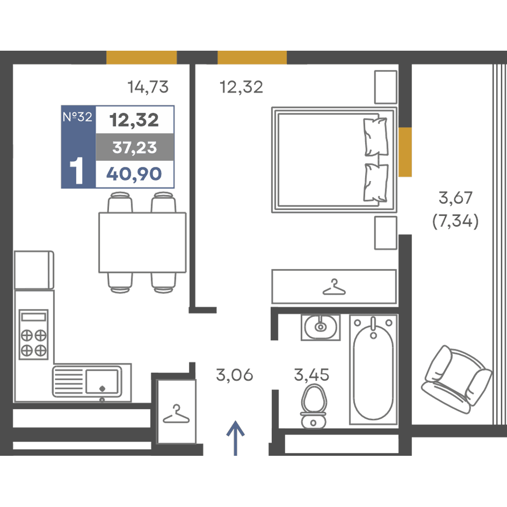 1-к, 37.23 м² · Сфера
