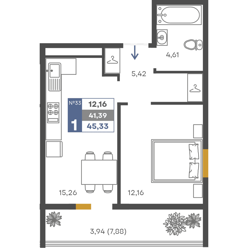 1-к, 41.39 м² · Сфера