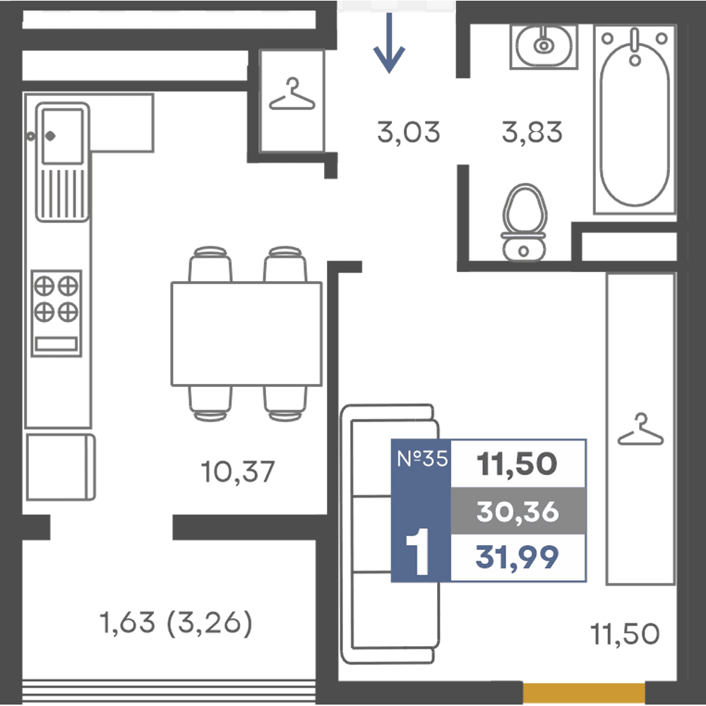 1-к, 30.36 м² · Сфера