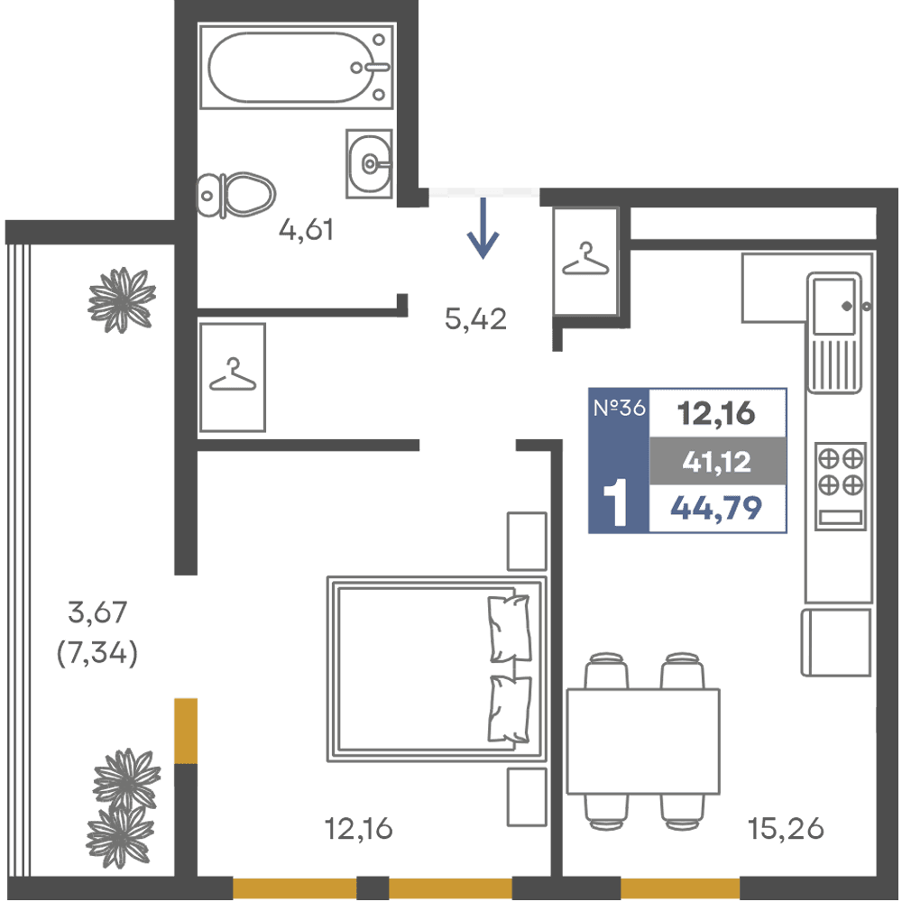 1-к, 41.12 м² · Сфера