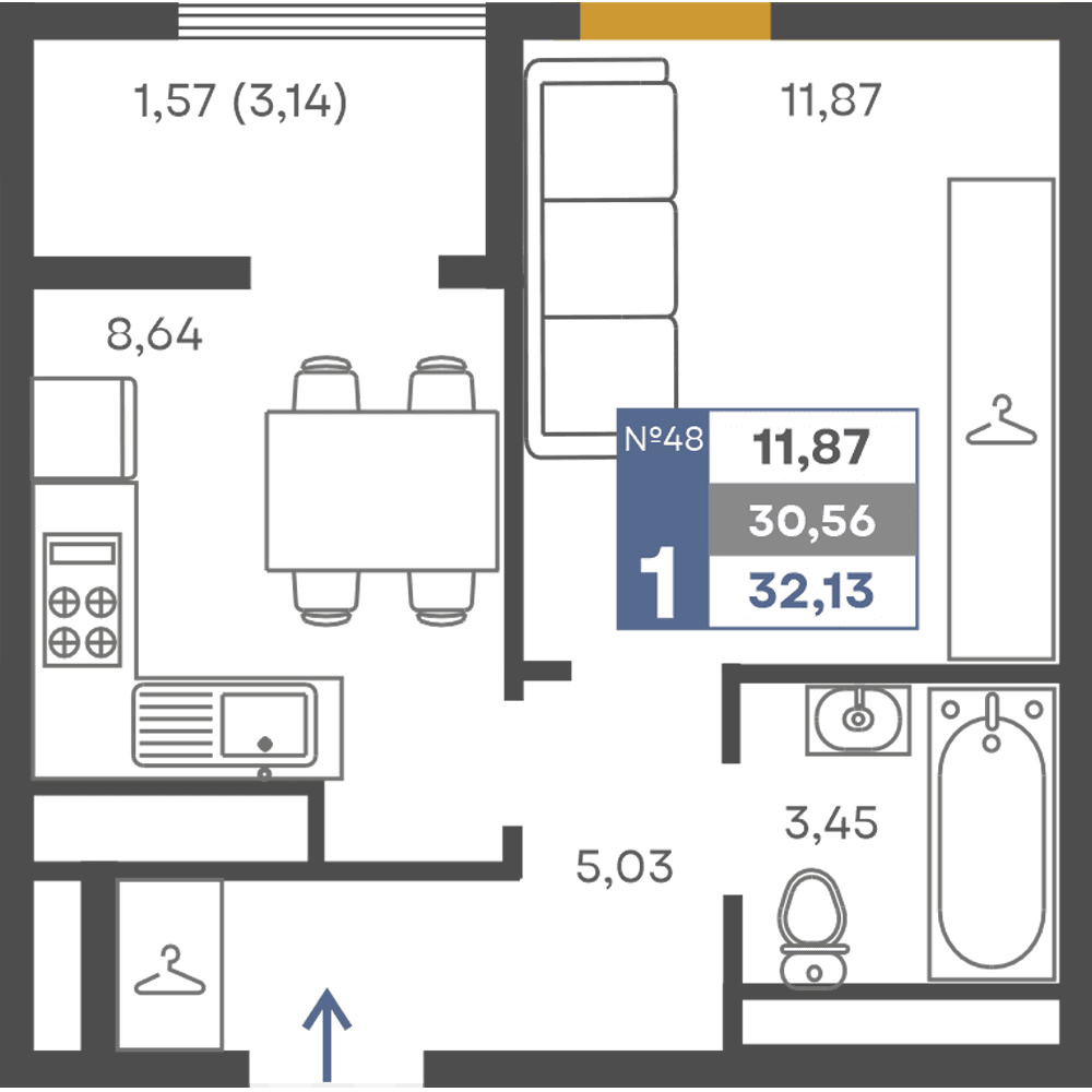 1-к, 30.56 м² · Сфера