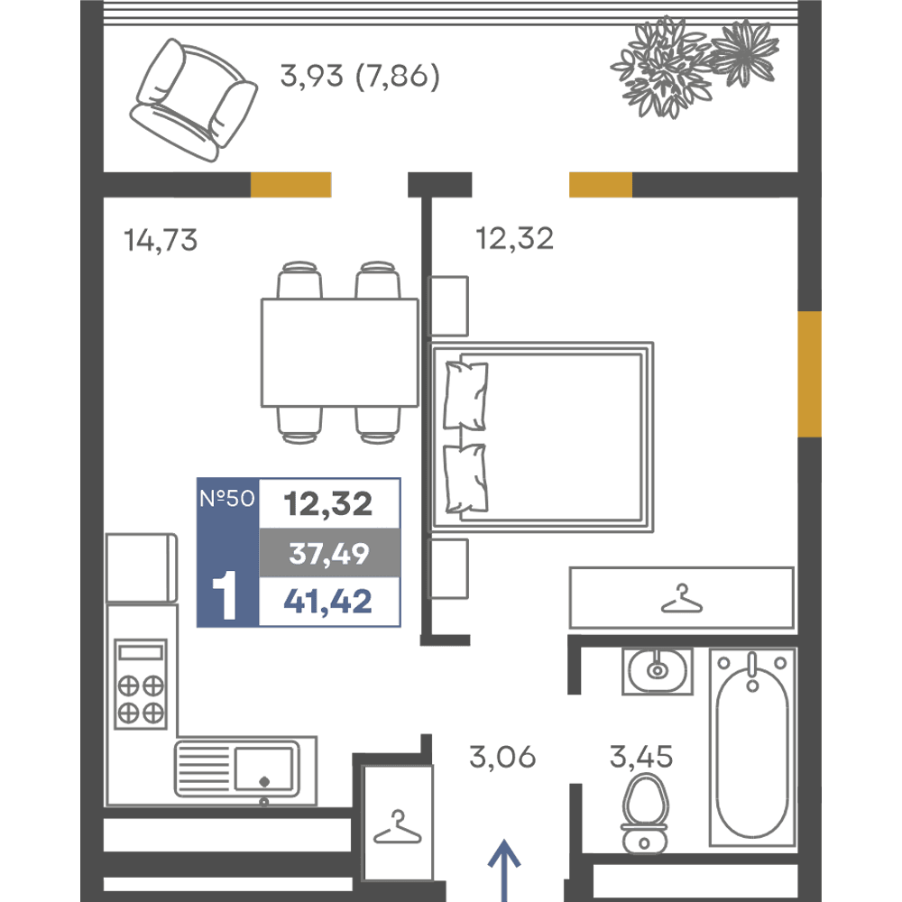 1-к, 37.49 м² · Сфера