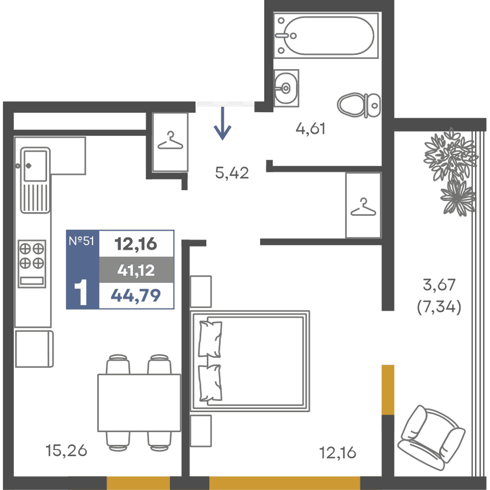 1-к, 41.12 м² · Сфера