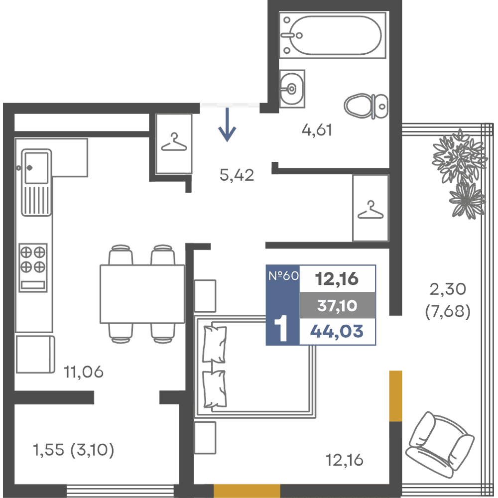 1-к, 37.1 м² · Сфера