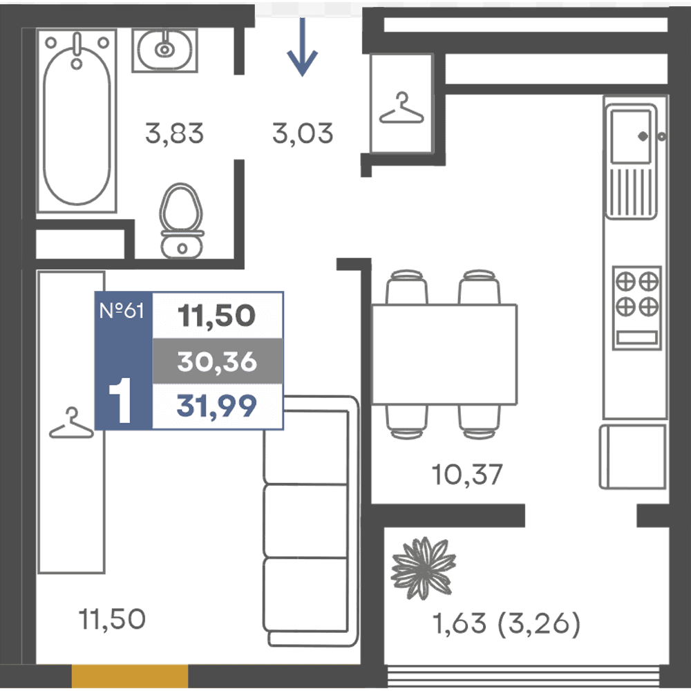 1-к, 30.36 м² · Сфера