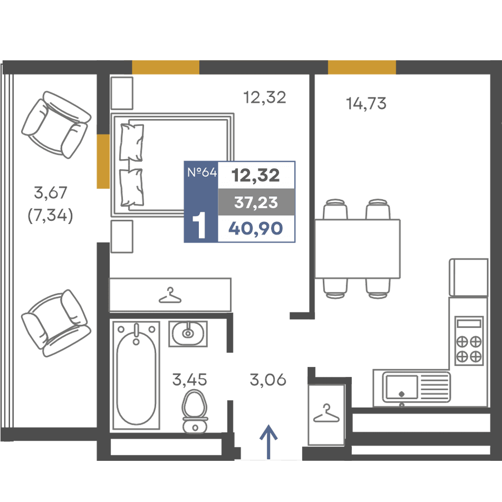1-к, 37.23 м² · Сфера