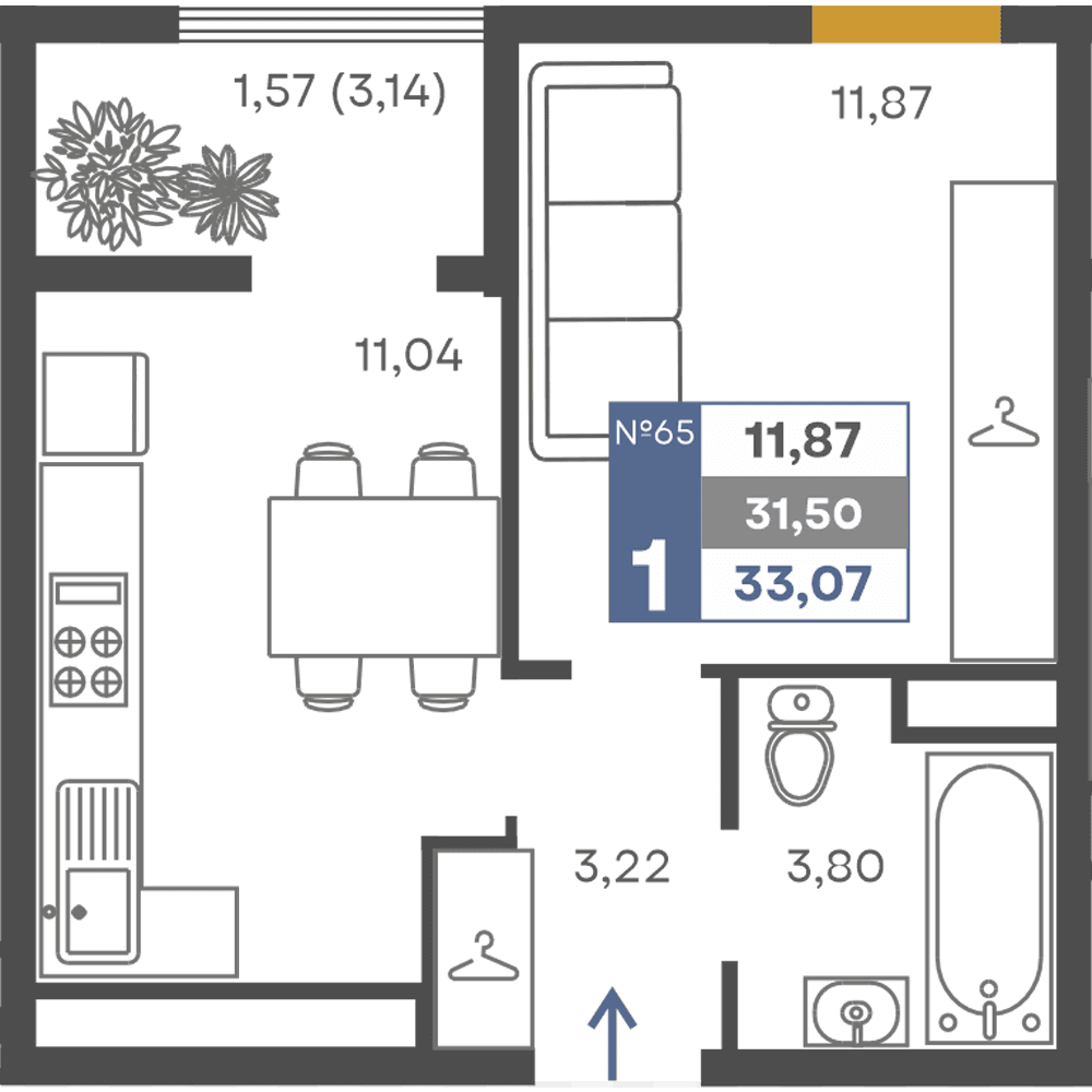 1-к, 31.5 м² · Сфера