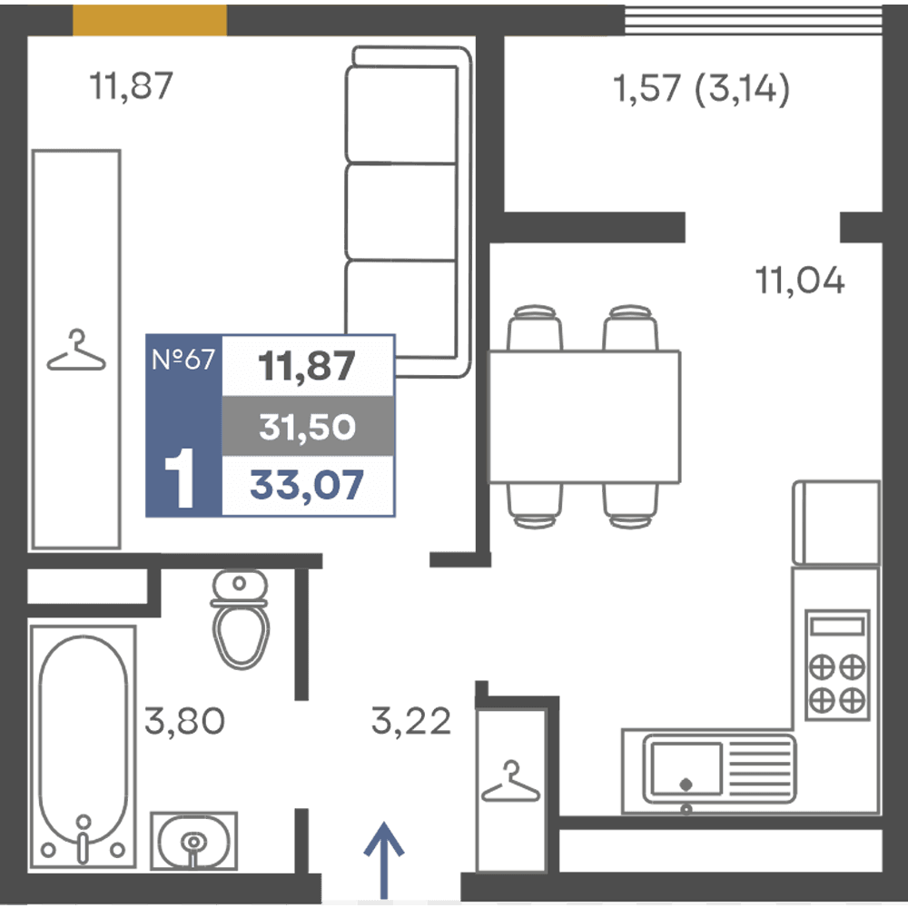 1-к, 31.5 м² · Сфера