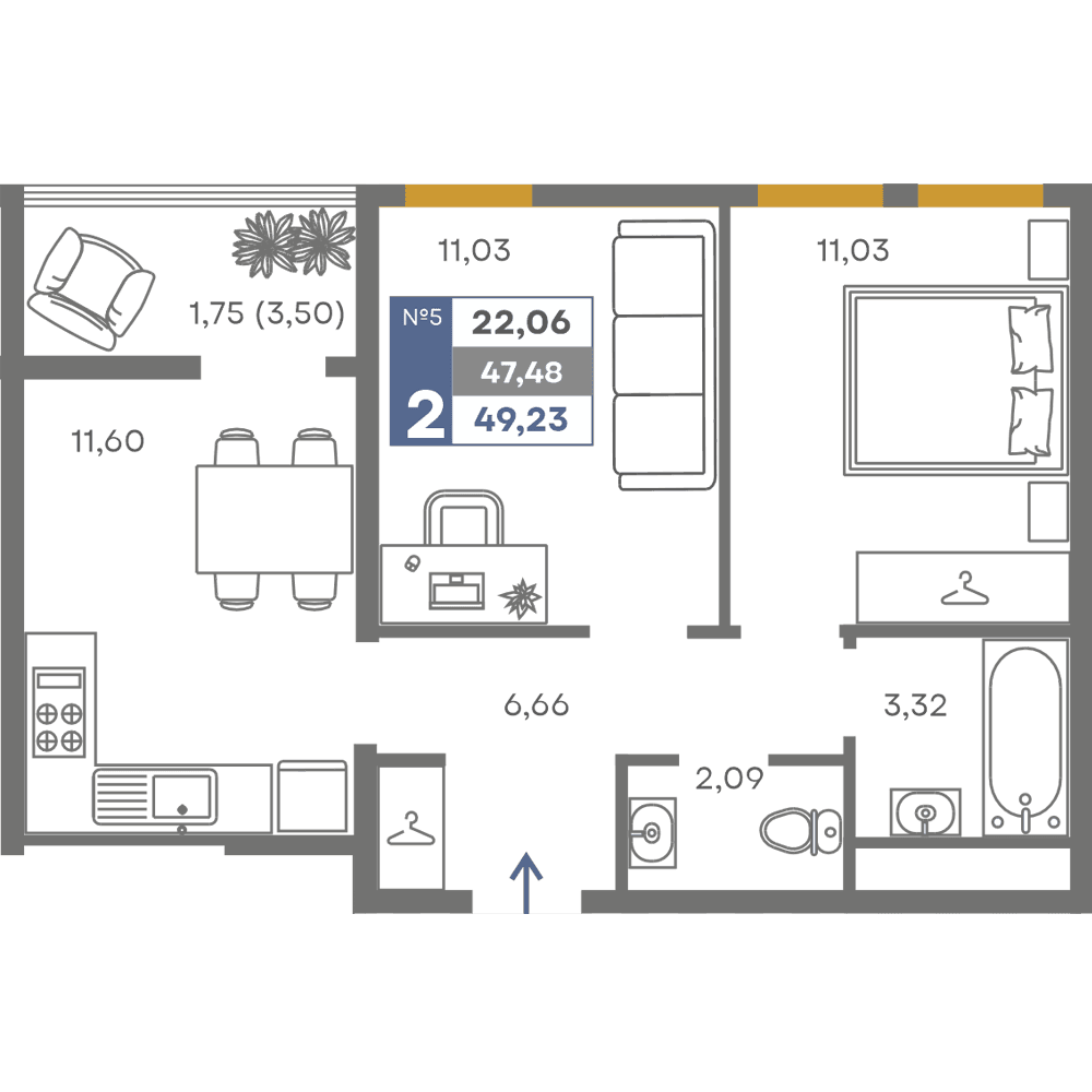 2-к, 47.48 м² · Сфера