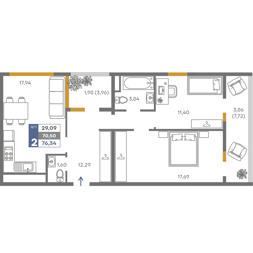 2-к, 70.5 м² · Сфера