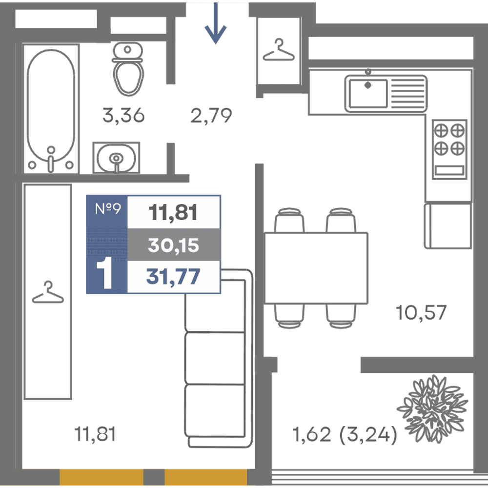 1-к, 30.15 м² · Сфера
