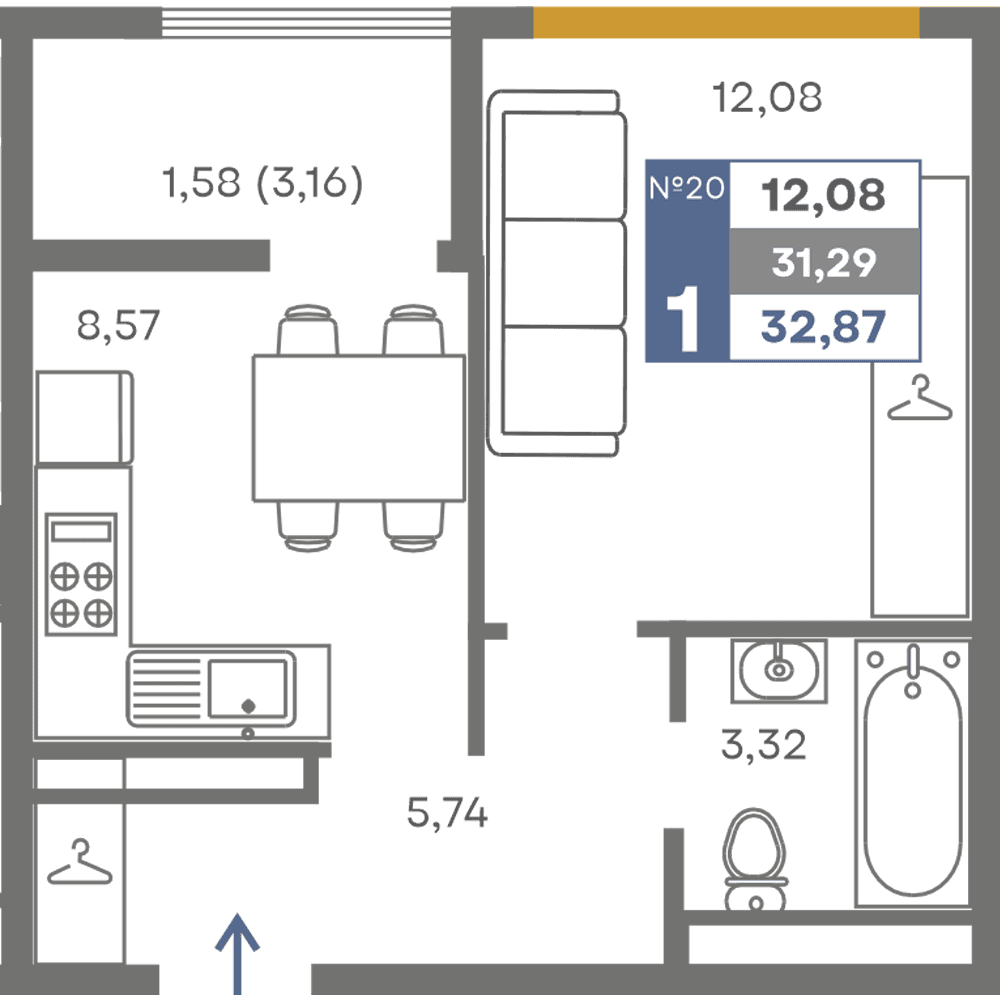 1-к, 31.29 м² · Сфера