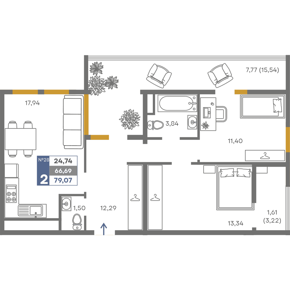 2-к, 69.69 м² · Сфера