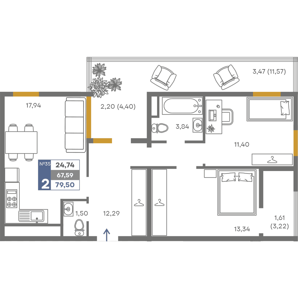 2-к, 67.59 м² · Сфера