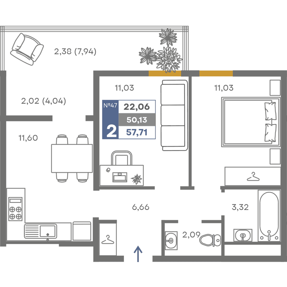 2-к, 50.13 м² · Сфера