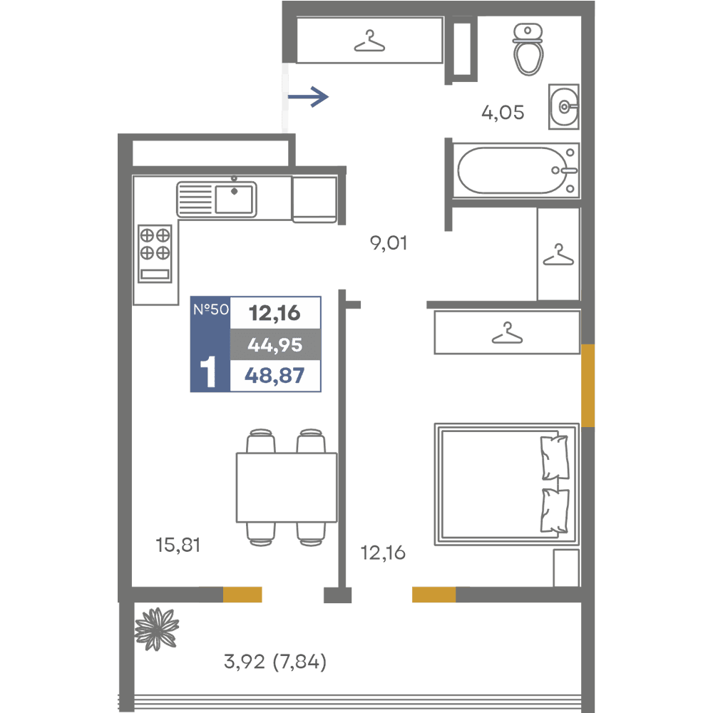 1-к, 44.95 м² · Сфера