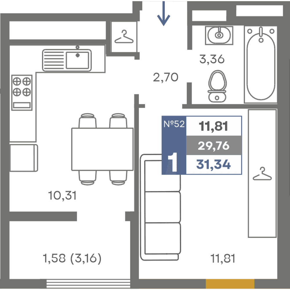 1-к, 29.76 м² · Сфера