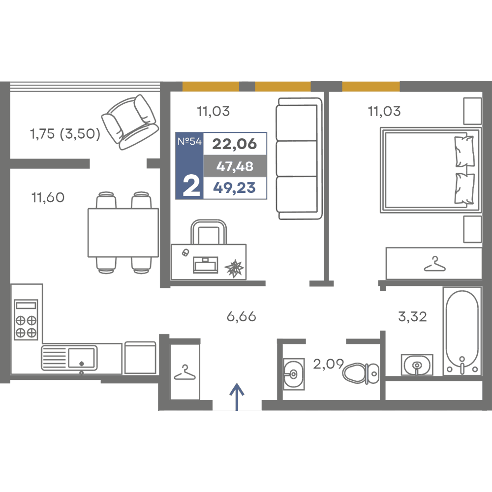 2-к, 47.48 м² · Сфера
