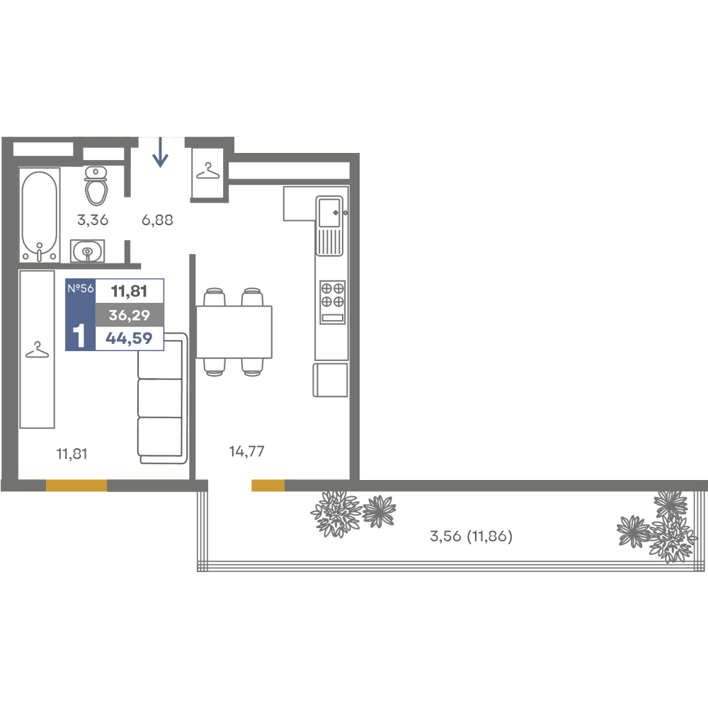 1-к, 36.29 м² · Сфера