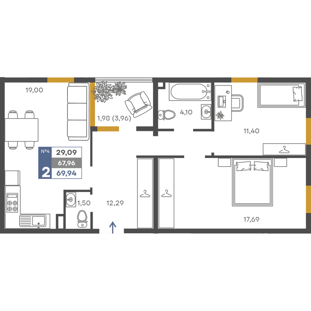 2-к, 67.96 м² · Сфера