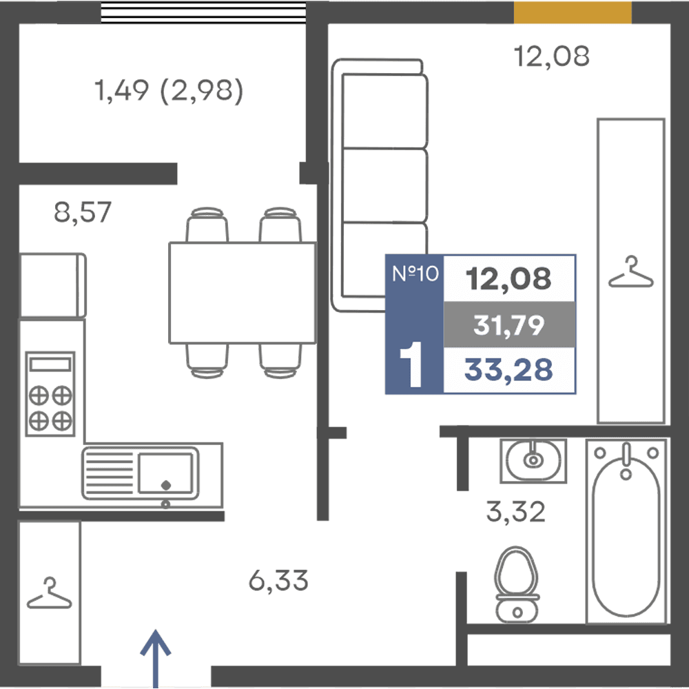 1-к, 31.79 м² · Сфера
