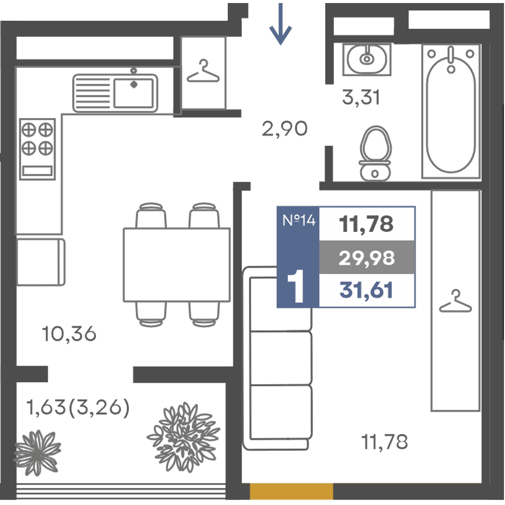 1-к, 29.98 м² · Сфера