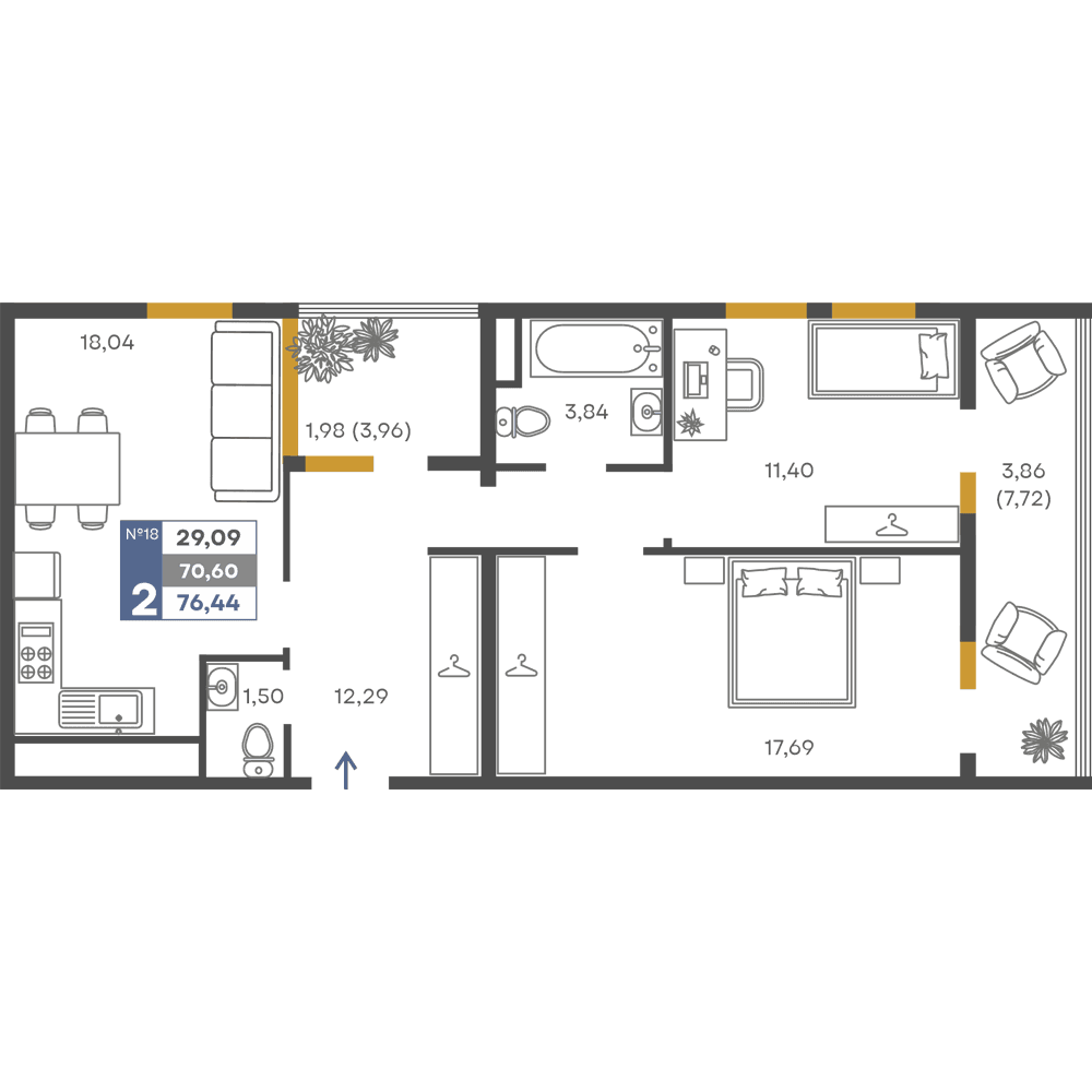 2-к, 70.6 м² · Сфера