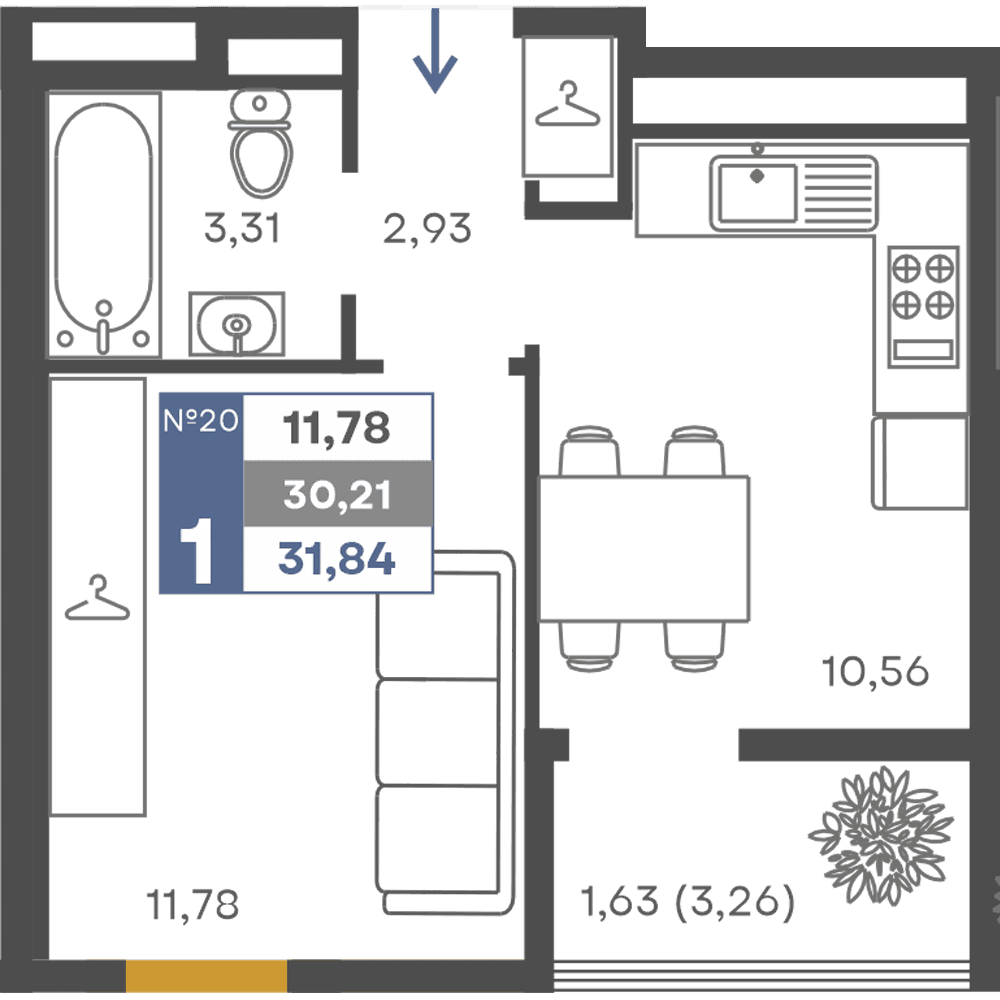 1-к, 30.21 м² · Сфера