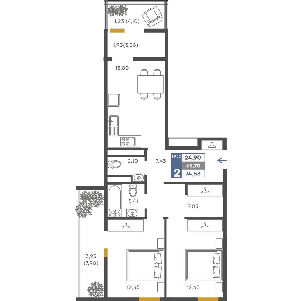 2-к, 65.78 м² · Сфера