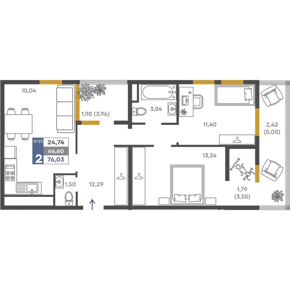 2-к, 66.6 м² · Сфера