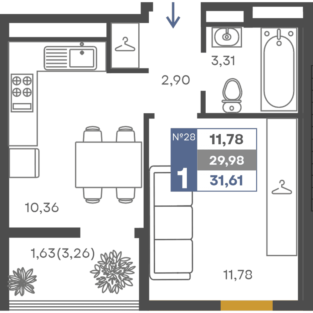 1-к, 29.98 м² · Сфера