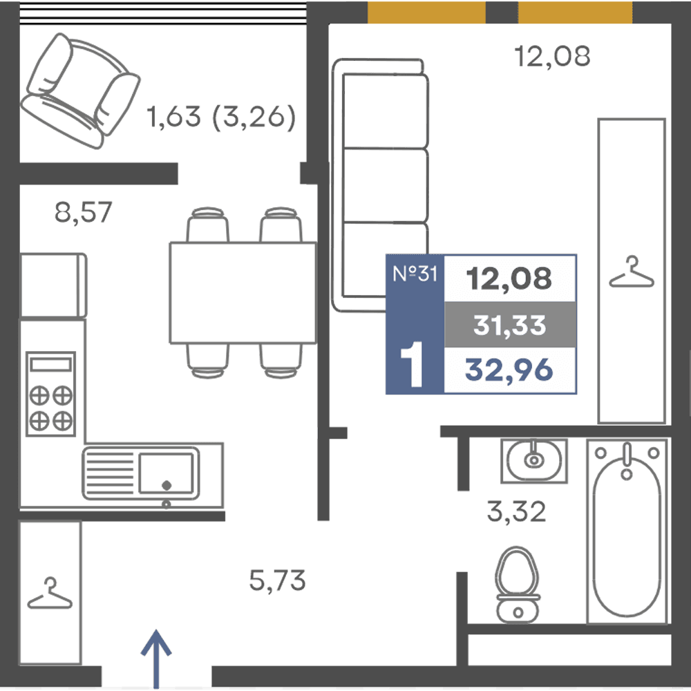 1-к, 31.33 м² · Сфера