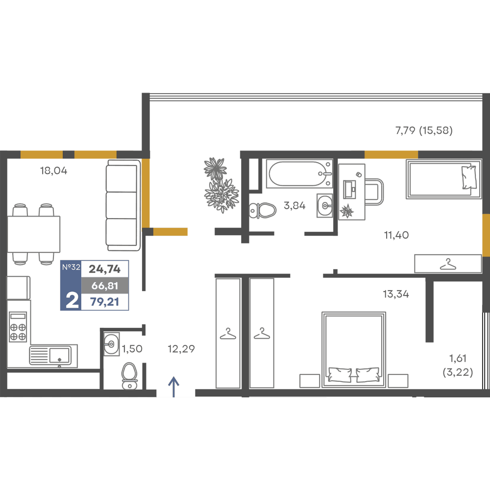 2-к, 69.81 м² · Сфера