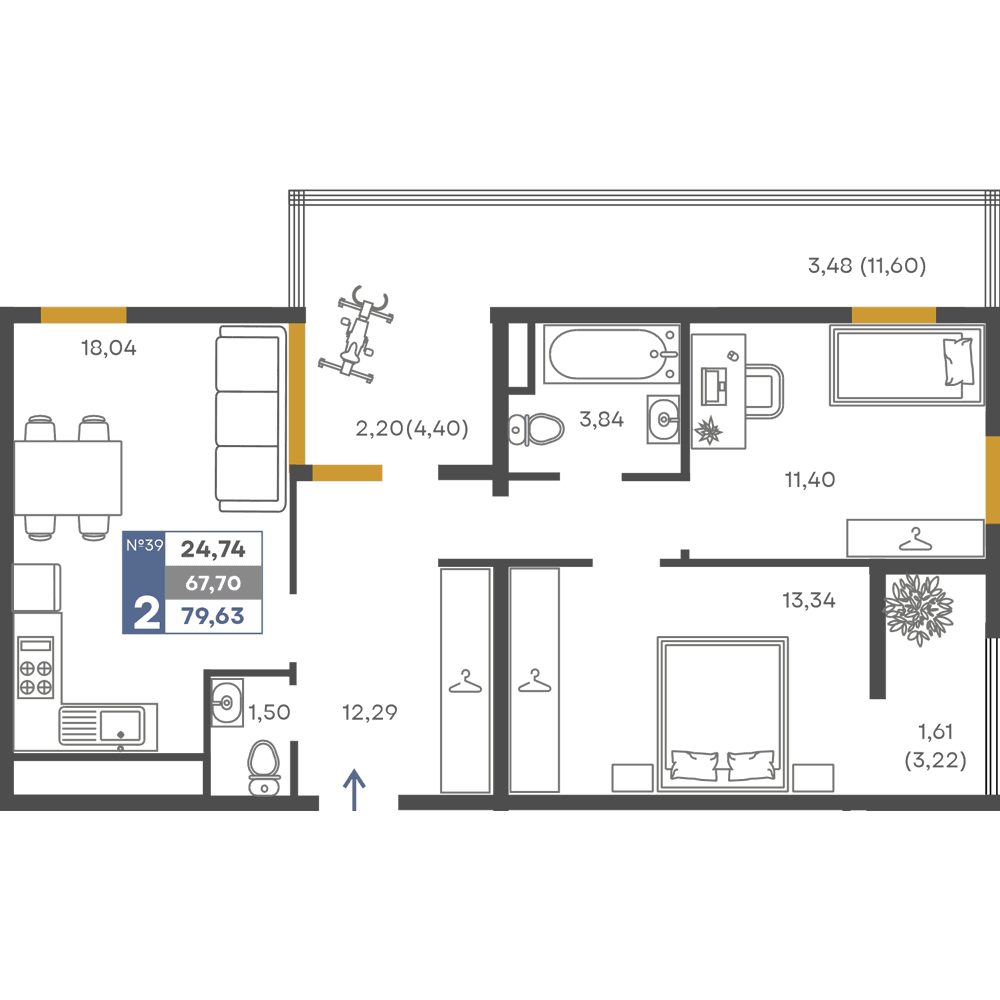 2-к, 67.7 м² · Сфера