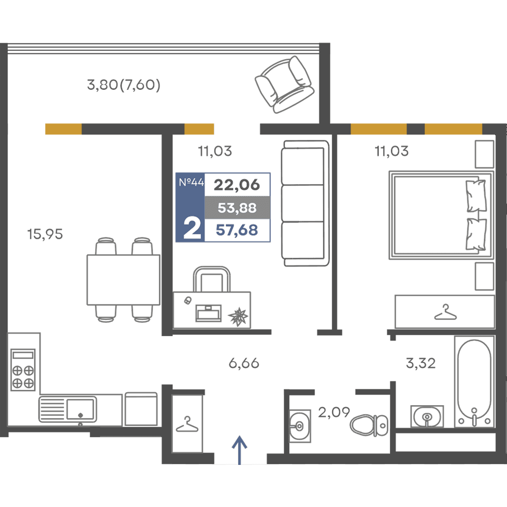 2-к, 53.88 м² · Сфера