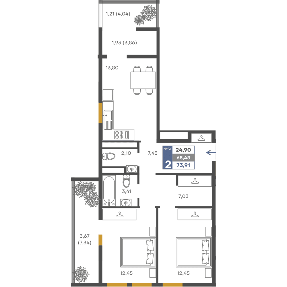 2-к, 65.48 м² · Сфера