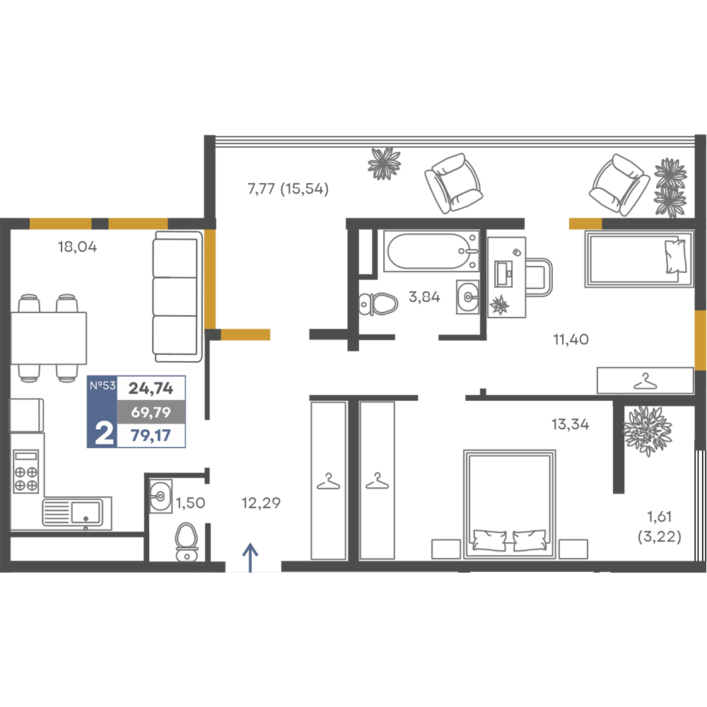 2-к, 69.79 м² · Сфера