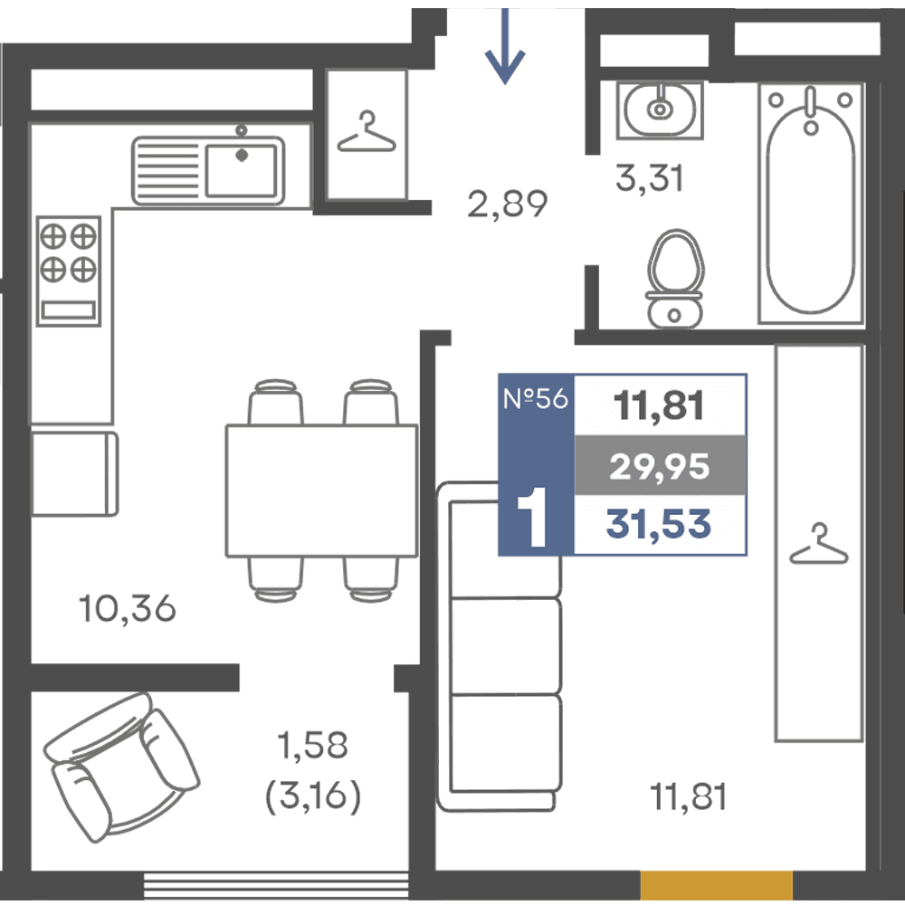 1-к, 29.95 м² · Сфера
