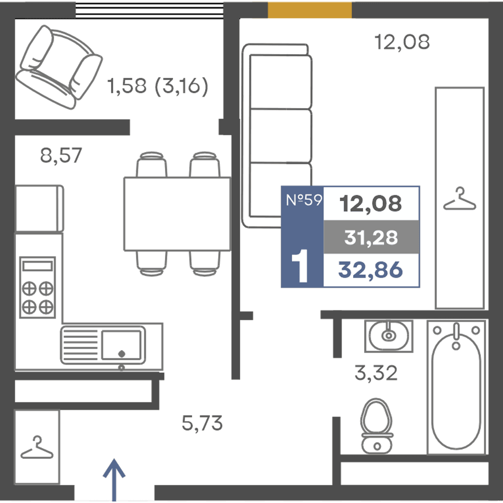 1-к, 31.28 м² · Сфера