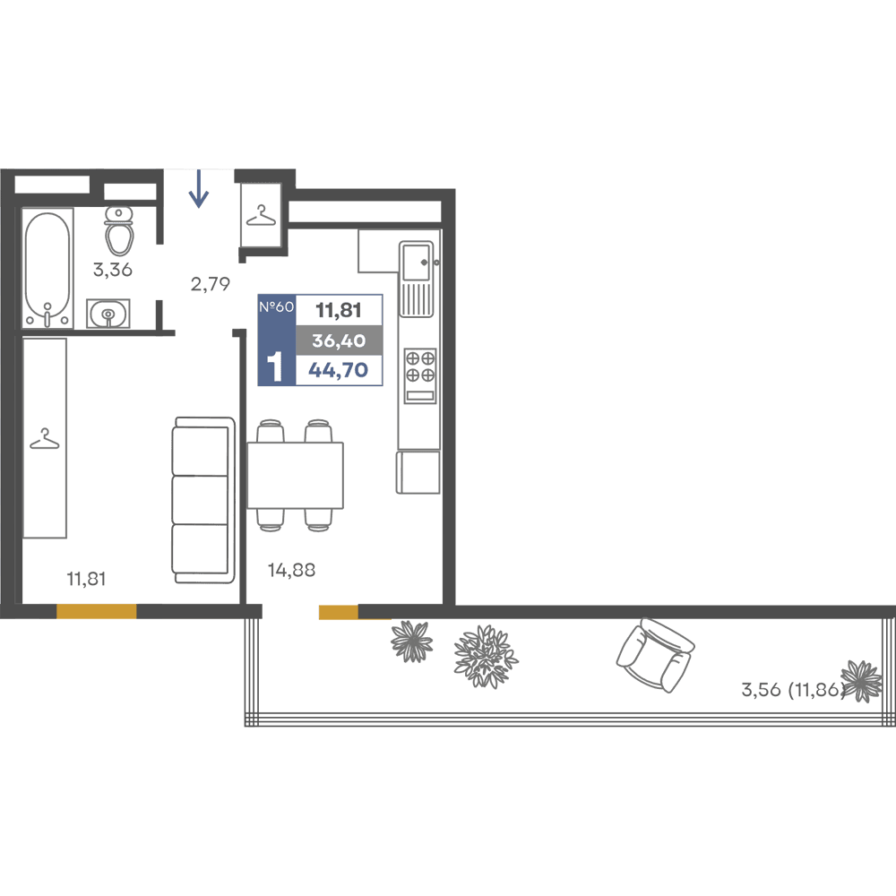1-к, 36.4 м² · Сфера