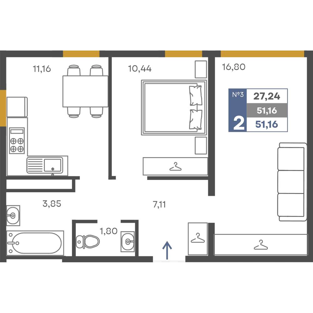 2-к, 51.16 м² · Сфера