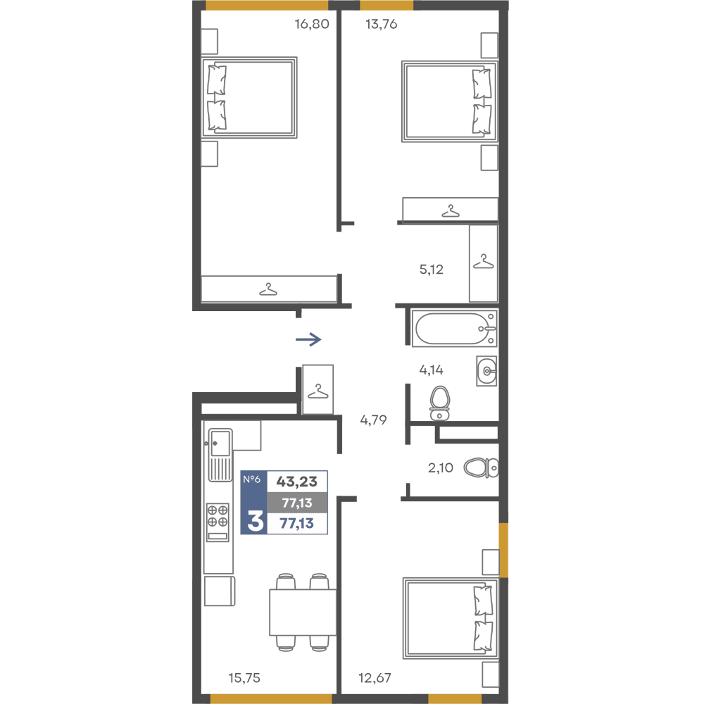3-к, 77.13 м² · Сфера