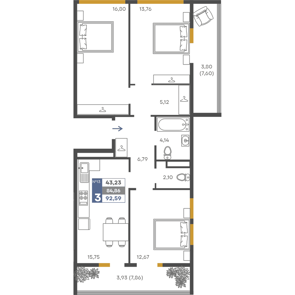 3-к, 84.86 м² · Сфера