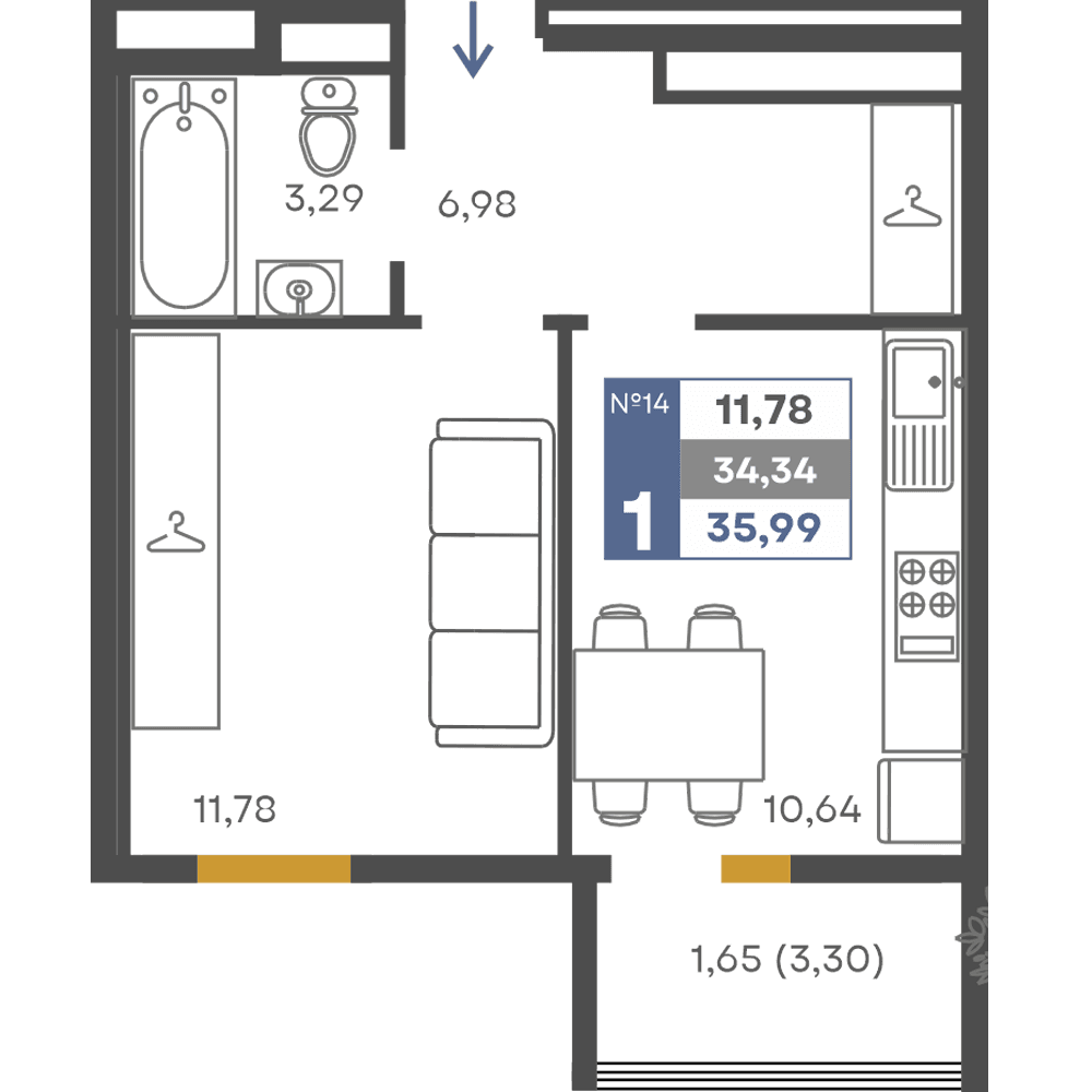 1-к, 34.34 м² · Сфера