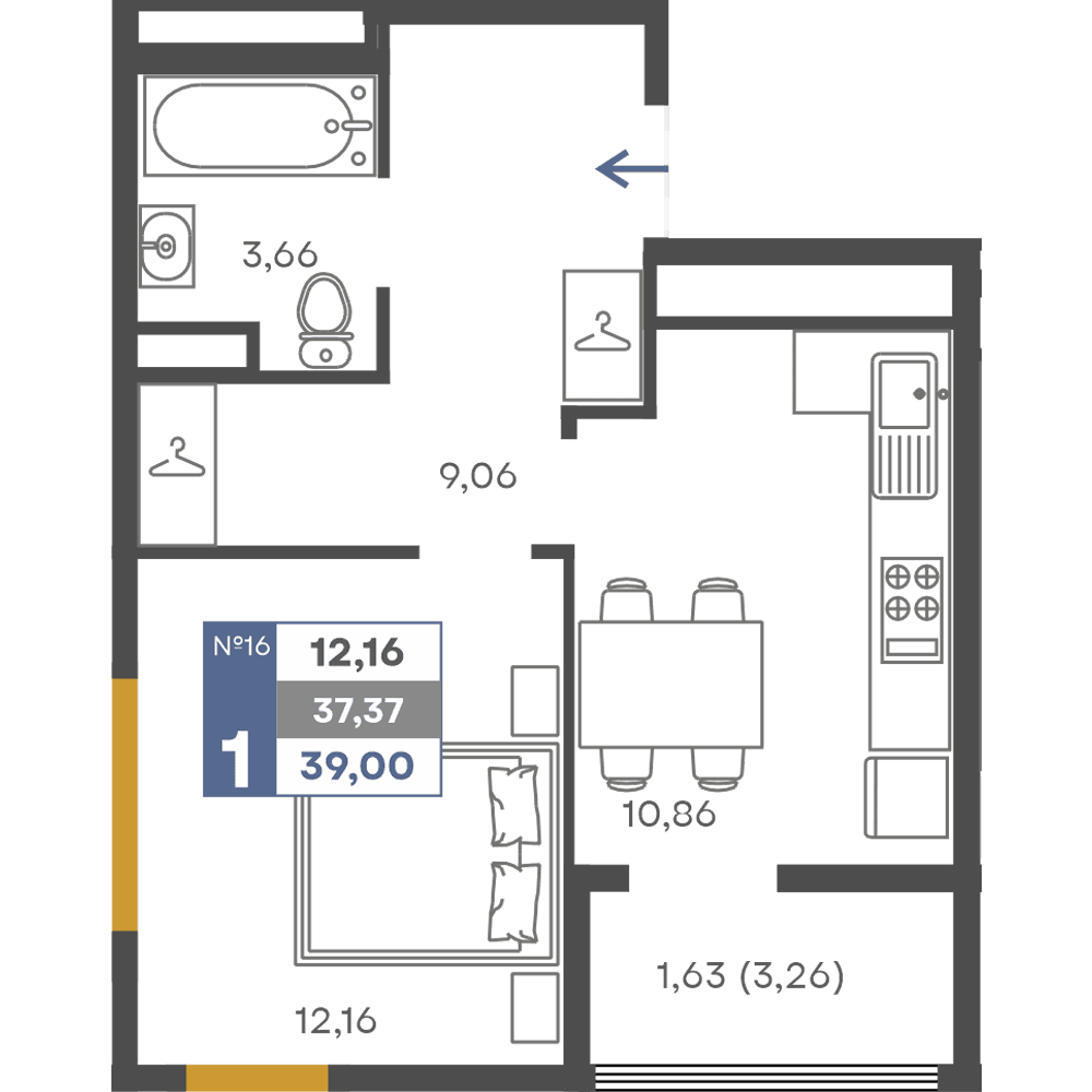 1-к, 37.37 м² · Сфера