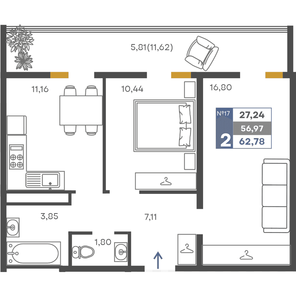 2-к, 56.97 м² · Сфера