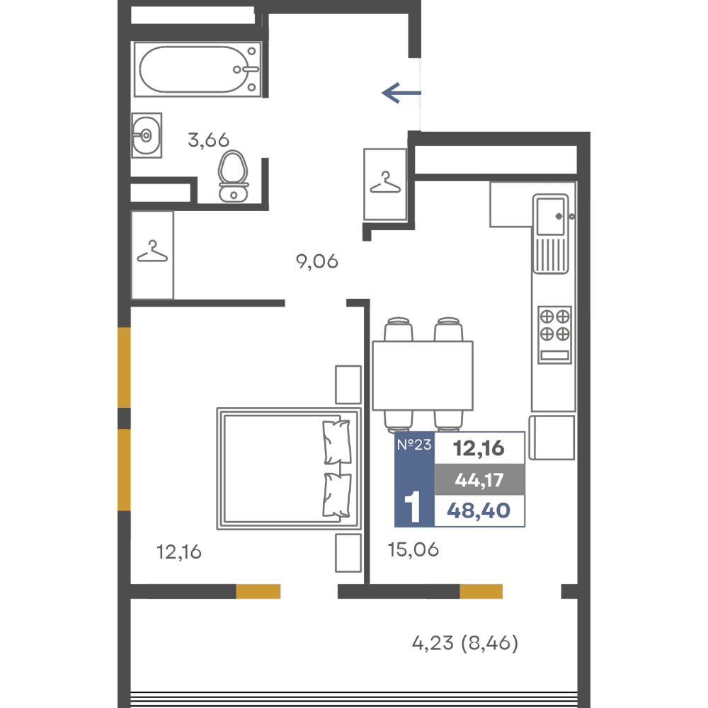 1-к, 44.17 м² · Сфера