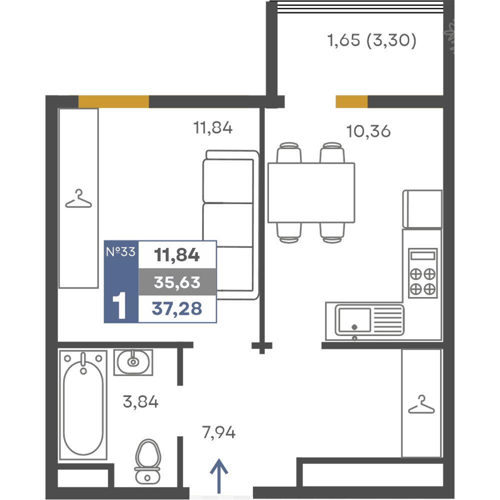 1-к, 35.63 м² · Сфера