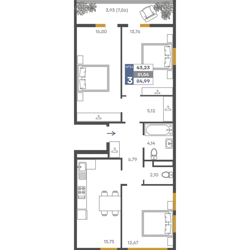 3-к, 81.06 м² · Сфера